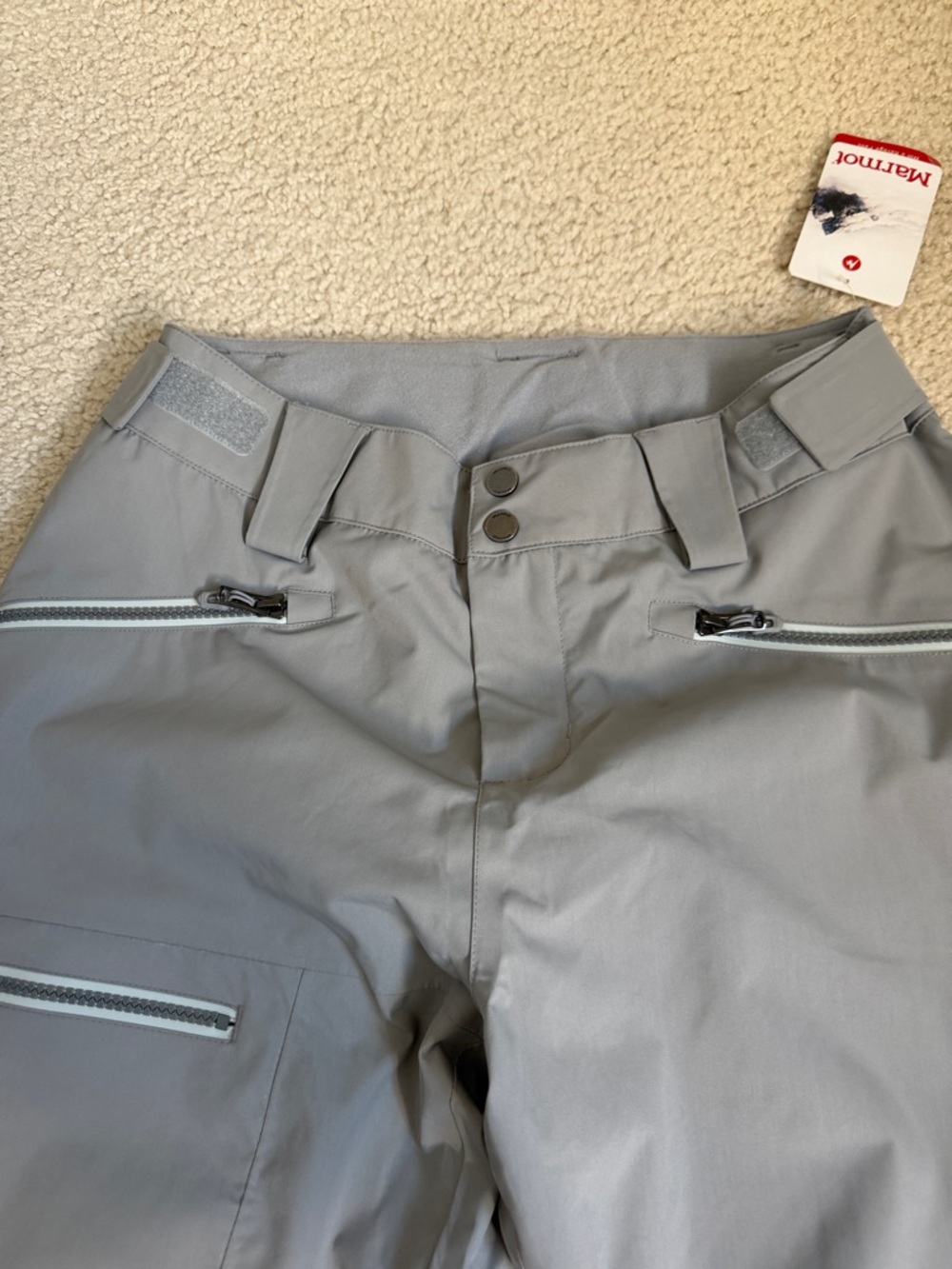Marmot women’s Light Gray Waterproof Ski Pants with Black Cuffs - Picture 2 of 8